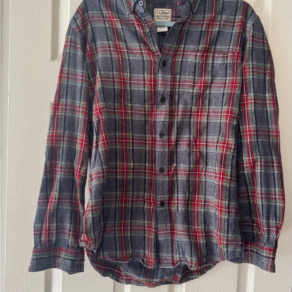 L.L. Bean Men's Casual Flannel  Shirt - Red and Gray